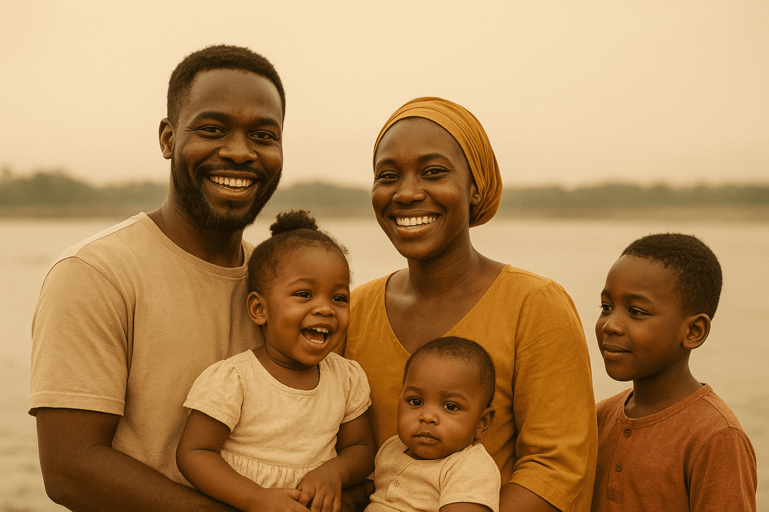 Famille africaine souriant ensemble en plein air